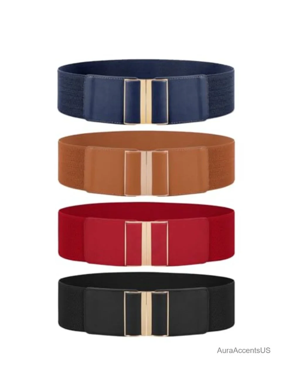4 Pack Wide Elastic Stretch Waist Belts with Interlocking Buckle